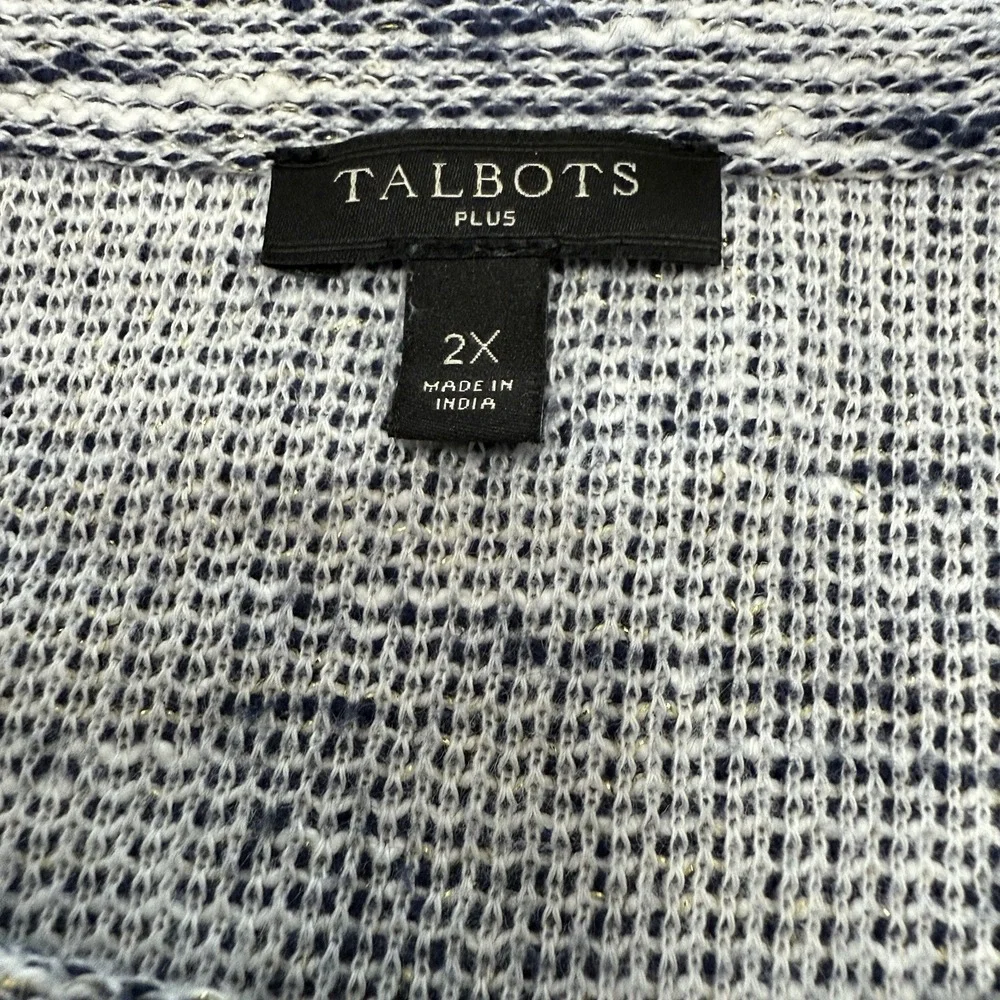 Talbots sweater women's 2X blue white marled abstract waves beach coast nautical